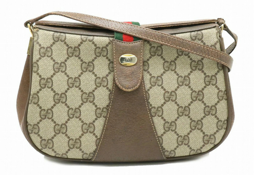 Gucci GG Plus Gucci Sherry Crossbody Bag Leather Beige Brown Cream Brown